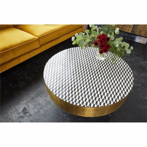 Moe's Home Collection Optic Metal Coffee Table with Bone Veneer Top in Yellow Perspective: back