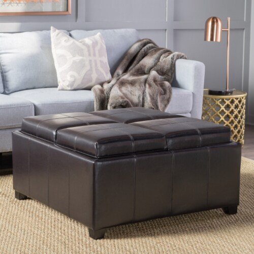 Espresso leather ottoman deals