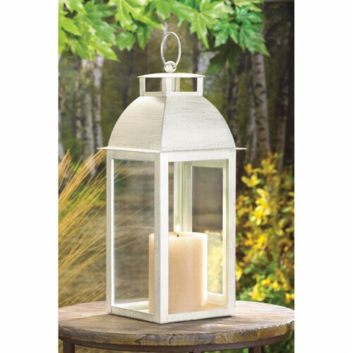 Home Locomotion 10001047 Distressed Ivory Candle Lantern Perspective: back