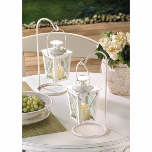 White Railroad Candle Lanterns Perspective: back