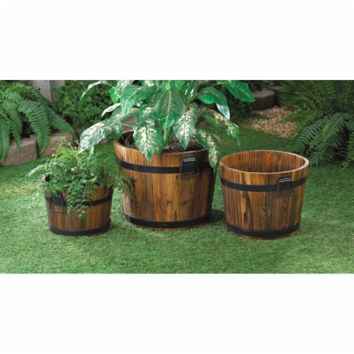 Home Locomotion 10015114 Country Barrel Planters Set Perspective: back