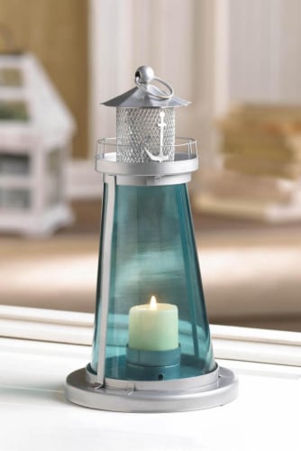 Zingz & Thingz 57071045 Blue Glass Lighthouse Lantern Perspective: back