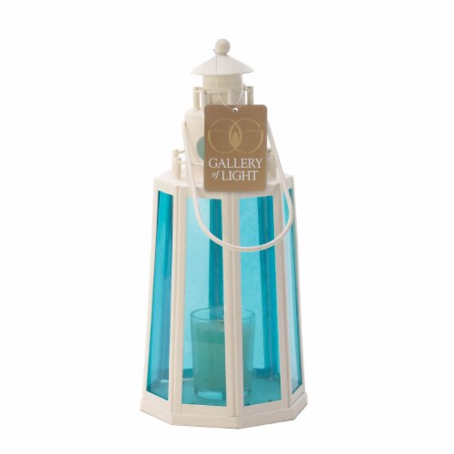 Home Locomotion 10015217 Blue And White Lighthouse Candle Lantern Perspective: back