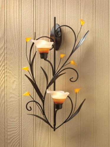 Koehler Home Kitchen Decorative Gift Amber Lilies Candle Wall Sconce Perspective: back