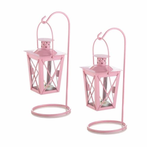 Home Locomotion 849179026424 Iron Railroad Hanging Lantern Pair, Pink Perspective: back