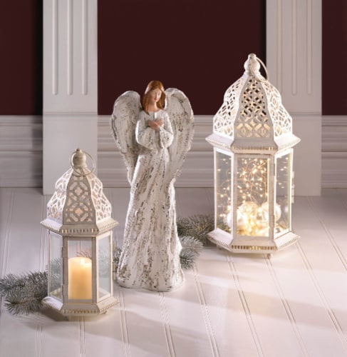 Home Locomotion 849179027063 Distressed Lantern, White - Small Perspective: back