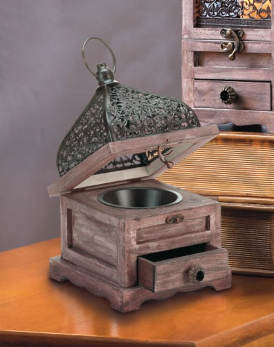 Aewholesale 10018059 8 in. Flip-Top Wood Lantern with Drawer Perspective: back
