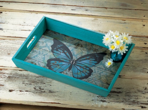 Blue Butterfly Serving Tray Perspective: back
