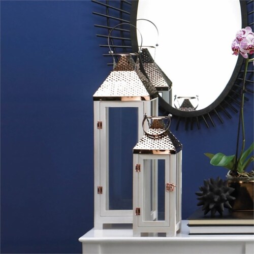 Zingz & Thingz Nikki Chu Hartford Small Wooden Glass Lantern in White and Copper Perspective: back