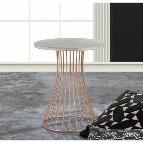 Zingz & Thingz Nikki Chu Base Circle Wooden Accent Side Table in Rose Gold Perspective: back