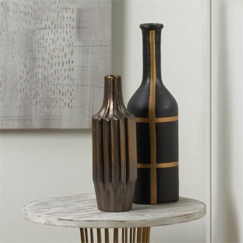Zingz & Thingz Nikki Chu Iberia Ceramic Vase in Black and Gold Perspective: back