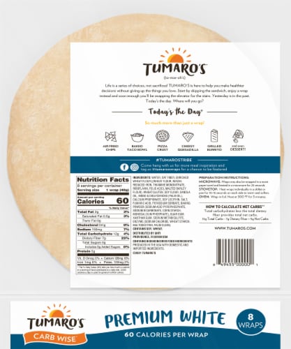 Tumaro's™ Carb Wise™ Premium White Tortilla Wraps Perspective: back