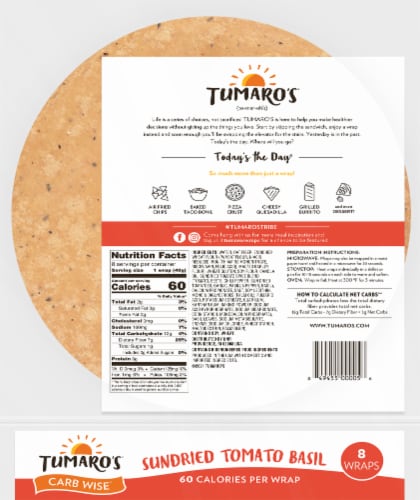 Tumaro's® Sun-Dried Tomato Basil Low Carb Flour Tortillas Perspective: back