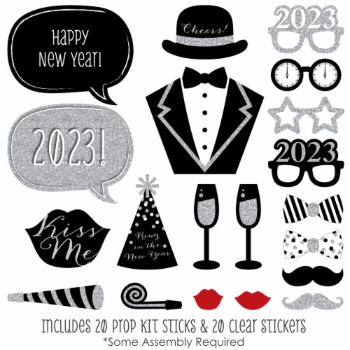 Big Dot of Happiness New Years Eve Party - Silver 2023 New Year Party Photo Booth Props 20 Ct Perspective: back