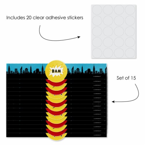 Big Dot of Happiness Bam Superhero Baby Shower Birthday Party DIY Wrapper Favor & Decor 15 Ct Perspective: back