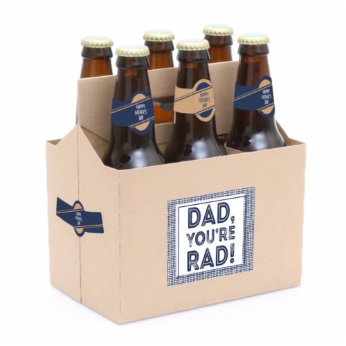 Big Dot of Happiness My Dad is Rad Father's Day Decor for Men 6 Beer Bottle Labels & Carrier Perspective: back