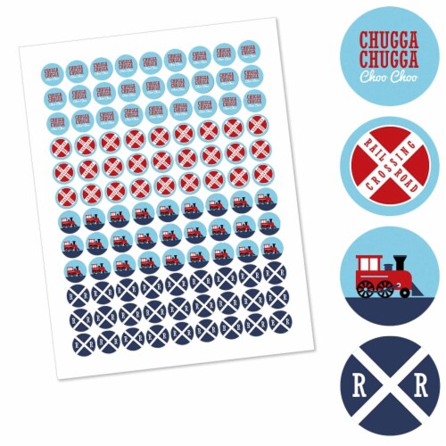 Big Dot of Happiness Railroad Party Crossing Train Round Candy Sticker Favors 1 sheet of 108 Perspective: back