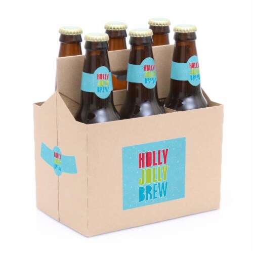 Big Dot of Happiness Holly Jolly Penguin Holiday Christmas 6 Beer Bottle Labels & 1 Carrier Perspective: back