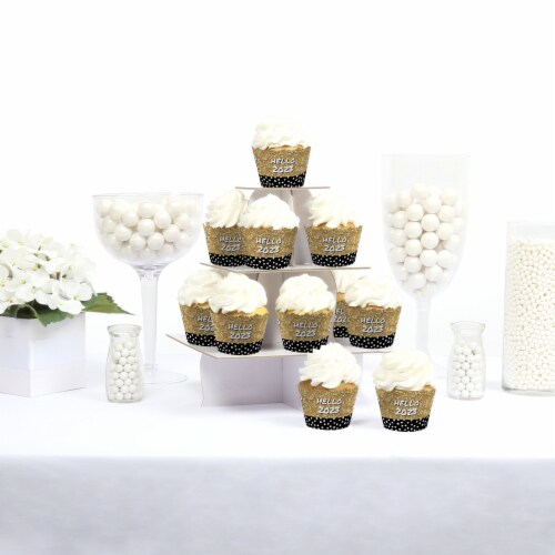 Big Dot of Happiness Pop, Fizz, Clink 2023 New Year's Eve Party Decor Cupcake Wrappers 12 Ct Perspective: back