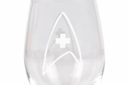 Star Trek Stemless Wine Glass Decorative Etched Medical Emblem | Holds 20 Ounces Perspective: back