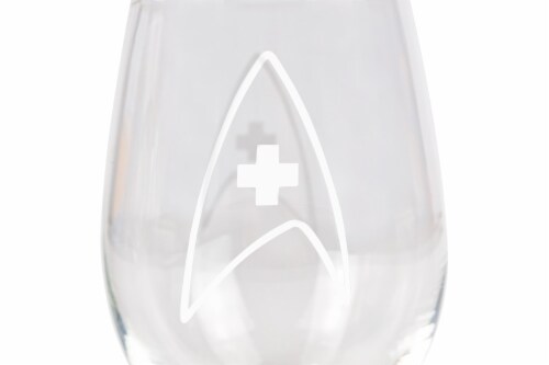 Star Trek Stemless Wine Glass Decorative Etched Medical Emblem | Holds 20 Ounces Perspective: back