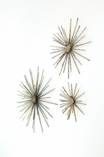 Antique Gold Finish Mid-Century Modern Atomic Star Burst Wall Décor Sculptures Set of 3 Perspective: back