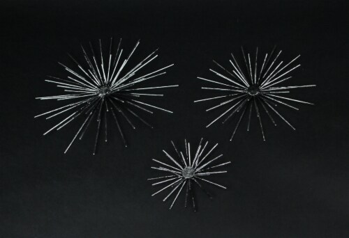 Aged Silver Finish Mid-Century Modern Atomic Star Burst Wall Décor Sculptures Set of 3 Perspective: back