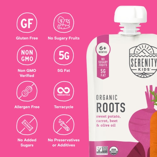 Serenity Kids® Organic Roots Sweet Potato Carrot Beet Olive Oil Baby Food Perspective: back