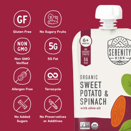 Serenity Kids Organic Sweet Potato & Spinach with Organic Olive Oil Pouch, 3.5oz Perspective: back