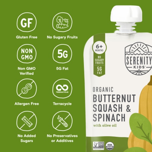Serenity Kids Organic Butternut Squash & Spinach with Avocado Oil Baby Food Perspective: back