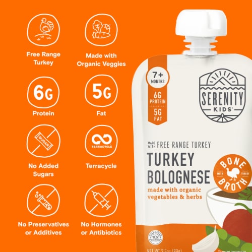 Serenity Kids Turkey Bolognese with Bone Broth, Organic Vegetables & Herbs Pouch, 3.5oz Perspective: back