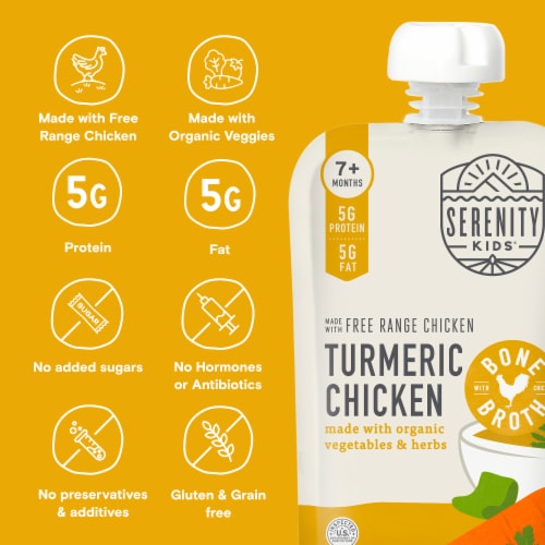 Serenity Kids Turmeric Chicken with Organic Vegetables, Herbs & Bone Broth Baby Food Pouch Perspective: back