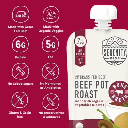 Serenity Kids Beef Pot Roast with Bone Broth, Organic Vegetables & Herbs Pouch, 3.5oz Perspective: back