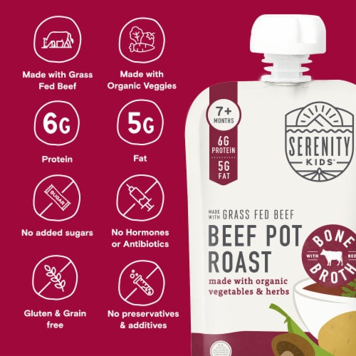 Serenity Kids Beef Pot Roast with Bone Broth, Organic Vegetables & Herbs Pouch, 3.5oz Perspective: back