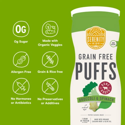 Serenity Kids Broccoli & Spinach Grain Free Puffs Baby & Toddler Snacks Perspective: back