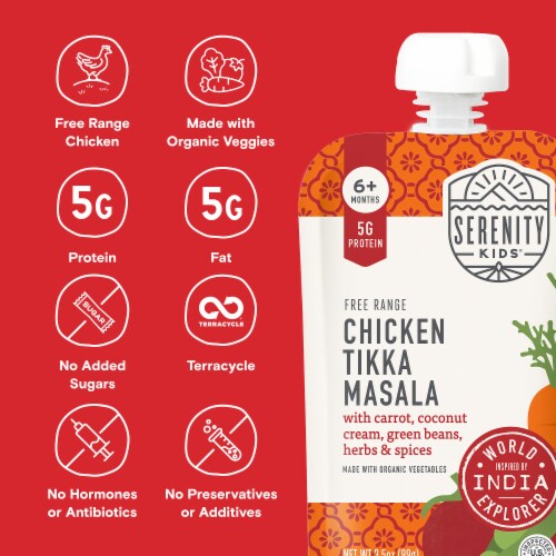 Serenity Kids Chicken Tikka Masala with Organic Vegetables Pouch, 3.5oz Perspective: back