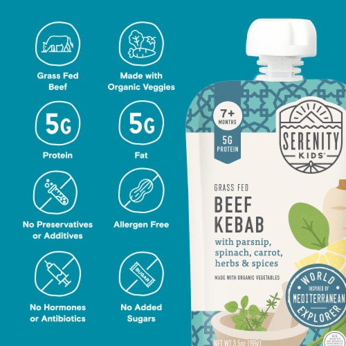 Serenity Kids Beef Kebab with Organic Vegetables Pouch, 3.5oz Perspective: back