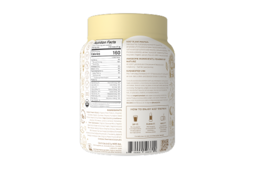 KOS Organic Vanilla Flavor Plant Protein Powder Perspective: back