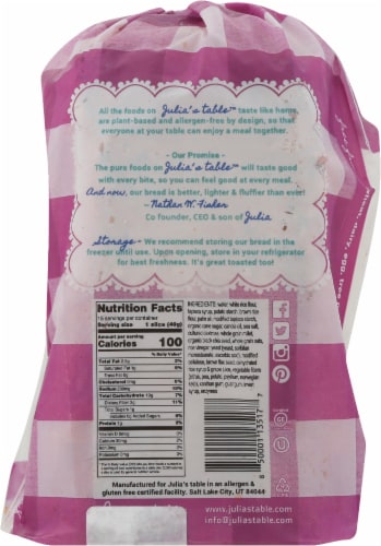 Julia's Table Gluten Free Super Seed Bread Perspective: back