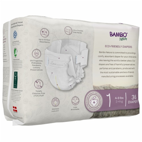 Bambo Nature Premium Disposable Baby Diapers Size 1 - 4 to 9 lbs Perspective: back