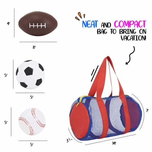 Neliblu 3 Sports Balls Set - 5  Baseball, 5  Soccer, 8  Football in Carry Bag Perspective: back