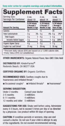 Kinderfarms Organic Infant Cough Syrup Perspective: back