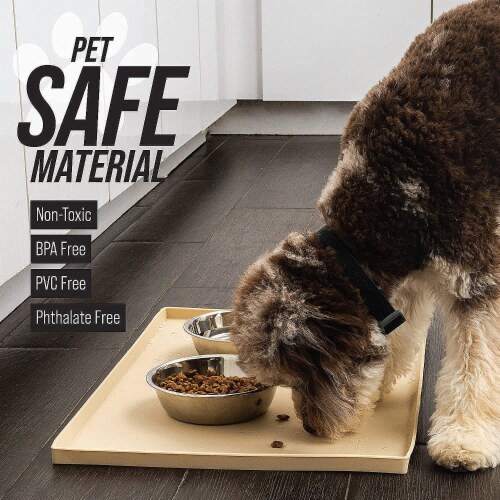 Leashboss Splash Mat Dog Food Silicone Tray with Tall Lip, for Pet Food and Water Bowls - Black - XXL