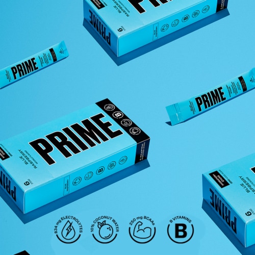 Prime Zero Added Sugar Blue Raspberry Drink Mix Packets Perspective: back