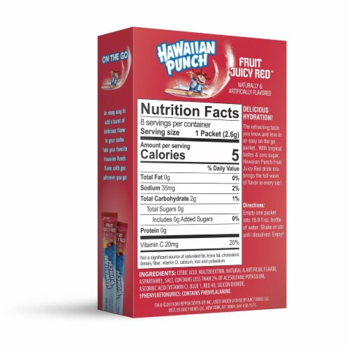 Hawaiian Sugar Free Fruit Juicy Red Powdered Drink Mix Perspective: back