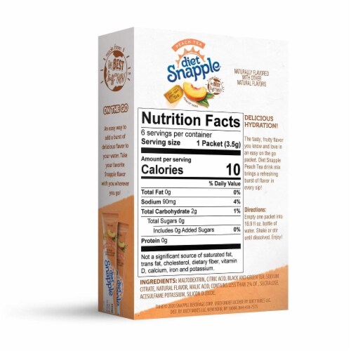 Diet Snapple Peach Powdered Drink Mix Packets Perspective: back