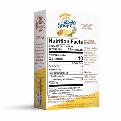 Diet Snapple Lemon Powdered Drink Mix Packets Perspective: back
