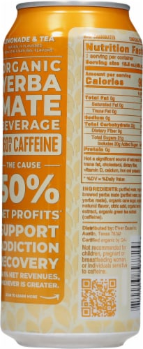 Clean Cause® Non-Carbonated Organic Yerba Mate Lemonade & Tea Single Can Perspective: back