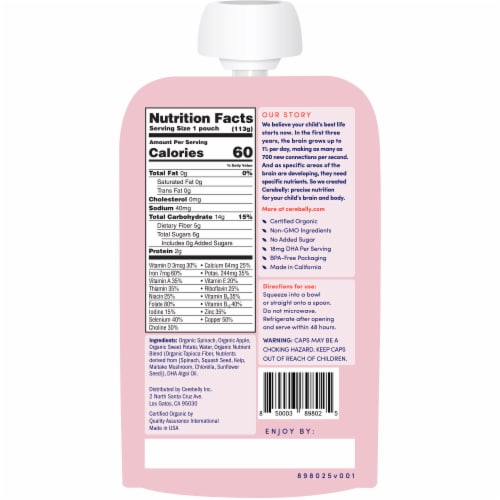 Cerebelly® Stage 2 Organic Spinach Apple Sweet Potato Baby Baby Food Perspective: back