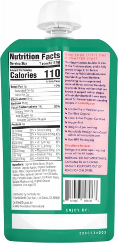 Cerebelly® Organic White Bean Pumpkin Apple Baby and Toddler Stage 2 Baby Food Perspective: back
